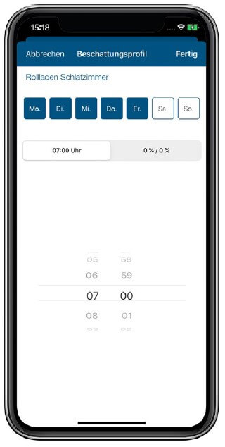 Screenshot - Homematic IP App - Zeitprofil erstellen - Auswahl Tage und Zeiten