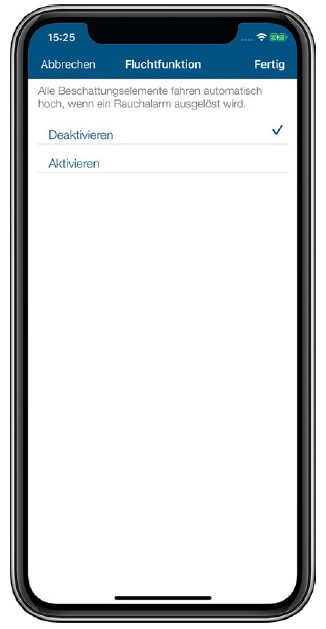 Screenshot - Homematic IP App - Screenshot Fluchtfunktion