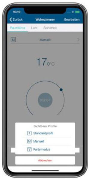 Screenshot Homematic IP App - Heizprofil Auswahl