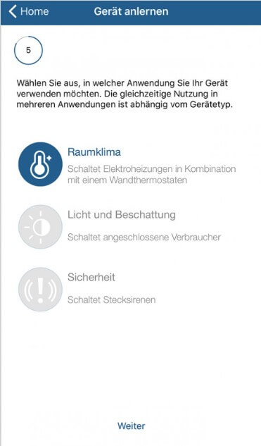 Screenshot Gerät anlernen - Raumklima