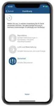 Screenshot Homematic IP App - Zuordnung Sicherheit
