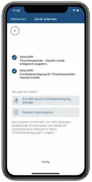 Screenshot Zutrittsberechtigung abgeschlossen