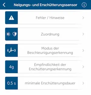 Screenshot Homematic IP - Einstellungen Neigungs- und Erschütterungssensor