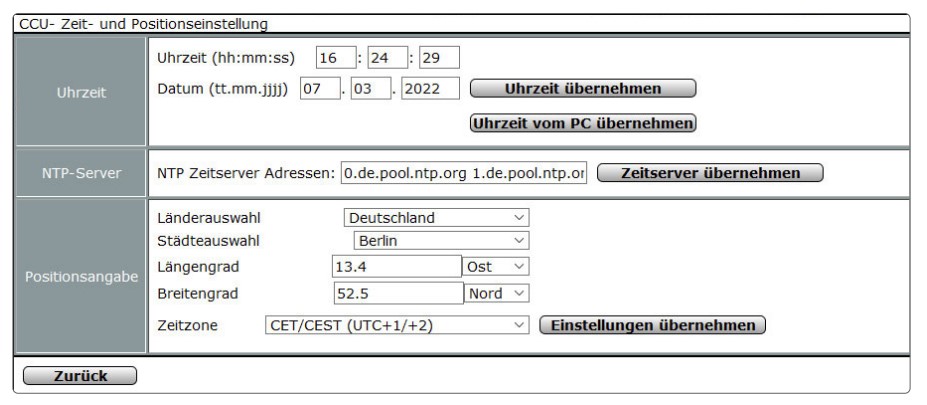 Screenshot - Uhrzeit und Datum einstellen