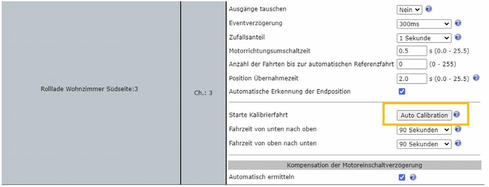 Screenshot - Kalibrierfahrt Rollladenaktor CCU3