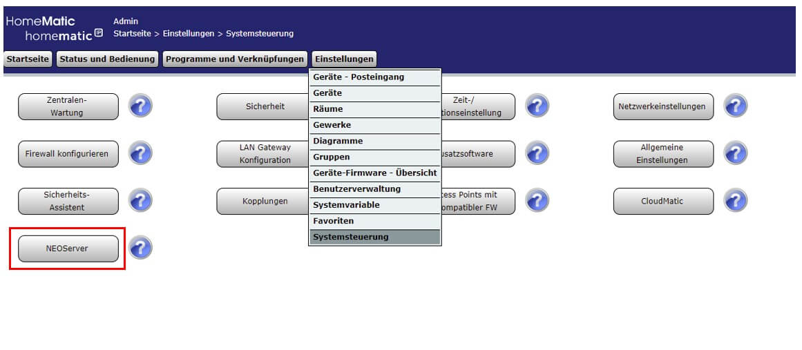 Screenshot WebUI - NEO Server