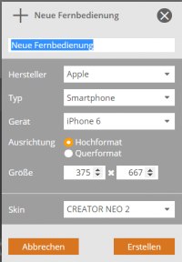 Screenshot AIO Creator - Neue Fernbedienung